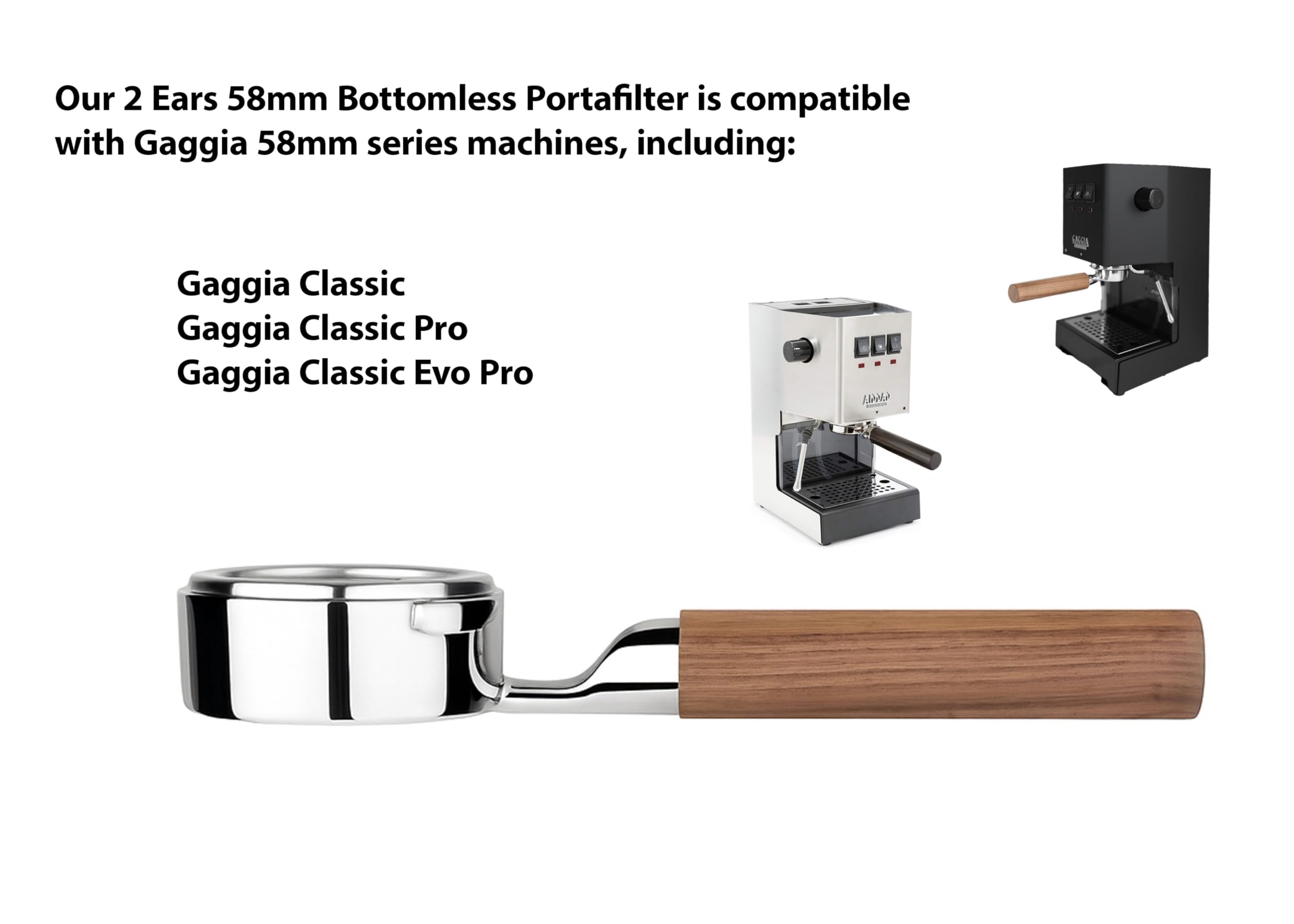 58mm Flat Bottomless Portafilter - Fits Gaggia Classic & Pro – Premium 304 Stainless Steel + 18-20g Basket Included